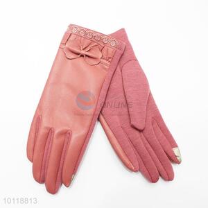 Women Pink Washable Leather with Lace Bowknot