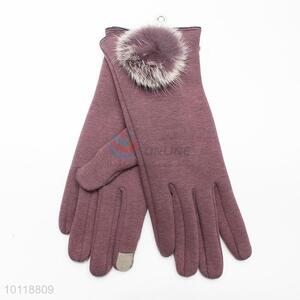 Light Purple Mirco Velvet Gloves with Hairball Decoration