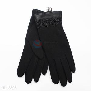 Women Black Mirco Velvet Gloves with Lace Decoration