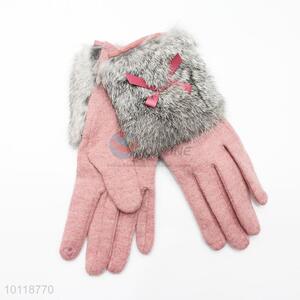 Elegant Pink Warm Cony Hair Gloves
