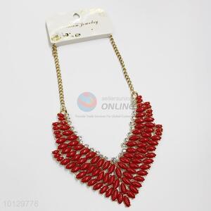 Red stoned V shaped alloy statement necklace