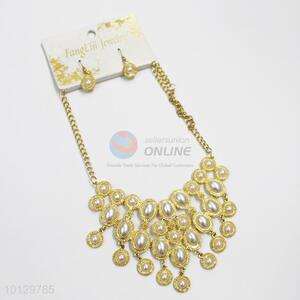 Good quality pearl gold plating alloy necklace&earring set