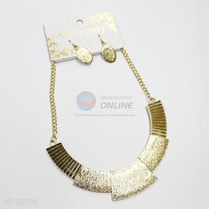 Simple design textured gold plating alloy necklace&earrings set