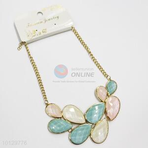 Colorful glitter teardrop stoned alloy necklace