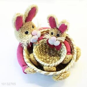 Cute decorative rabbit straw storage basket set