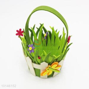 Green Color Flowers Decoration Crafts Non-woven Fabrics Basket