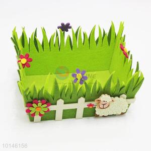 Exquisite Handmade Square Shapes Green Plants Crafts Non-woven Fabrics Basket