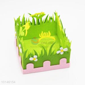 Pink Color Square Shapes Green Plants Non-woven Fabrics Basket