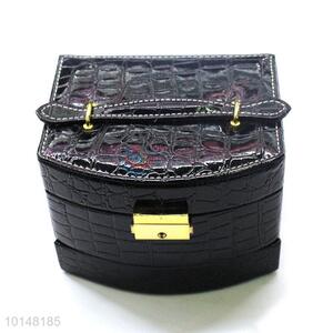 Black PU Leather Jewelry Storage Box with Handle