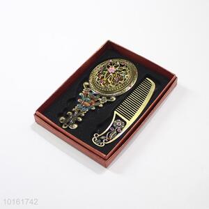 Newest retro colorful stone mirror and comb set