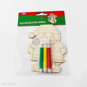 Pretty Cute Snowman Shaped Wooden Drawing Board with 3 Water Color Pens