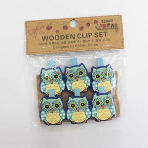 Wholesale 6 pieces blue owl wooden clip