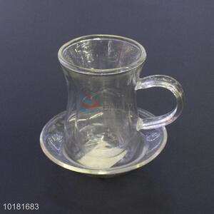Factory Direct 6PCS Set Glass Tea Cup&Plate With Handle