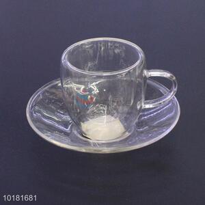 Wholesale 6PCS Set Glass Tea Cup&Plate With Handle