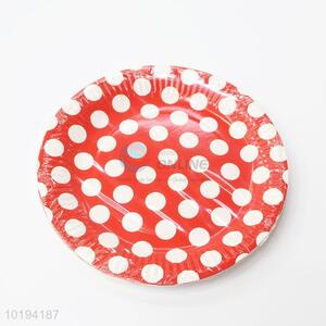 Red Color Dot Pattern Disposable Paper Dishes