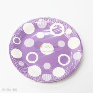 Purple Color Circle Pattern Disposable Dishes Plates for Parties