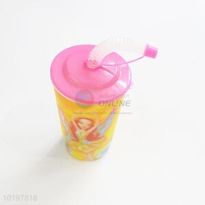 Cartoon design water drinking cup with straw for kids