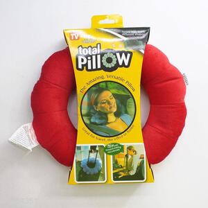 Red Color Round Shaped Soft Neck Rest Airplane Pillow