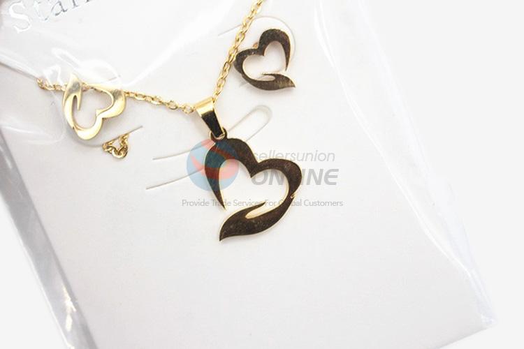 Fancy cheap high sales women stainless steel heart necklace&earrings set