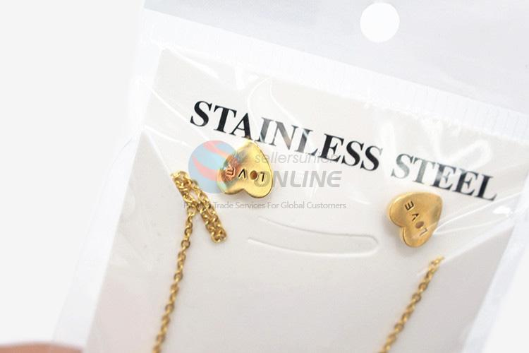 Fancy design hot selling women stainless steel stoned necklace&earrings set