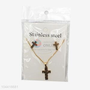 New arrival delicate style women stainless steel cross necklace&earrings set