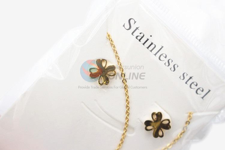 Cheap high quality women stainless steel flower necklace&earrings set