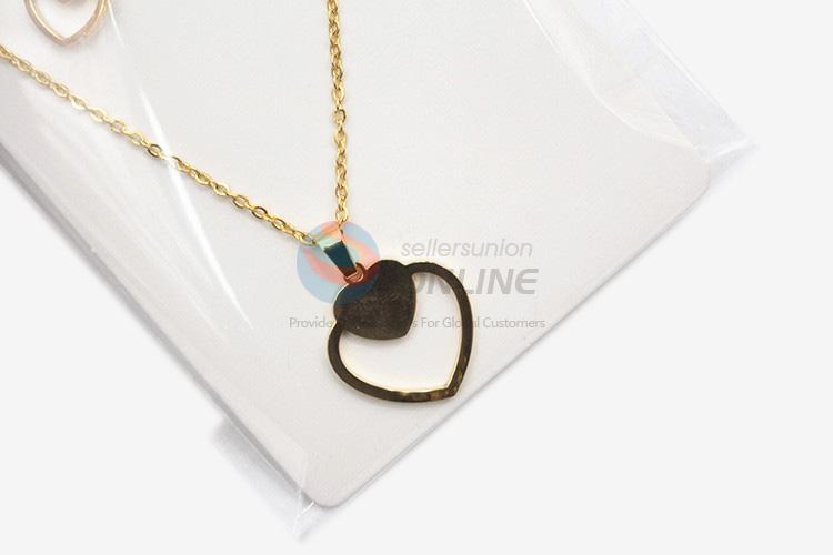 Bottom price factory supply women stainless steel heart necklace&earrings set