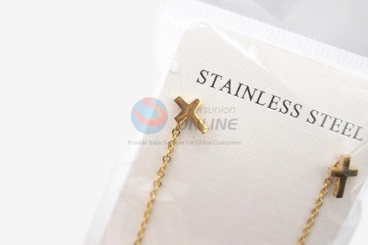 New arrival women stainless steel stone pave cross necklace&earrings set
