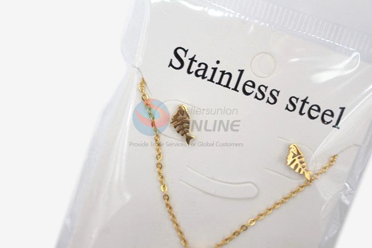 Good quality high sales women stainless steel fishbone necklace&earrings set