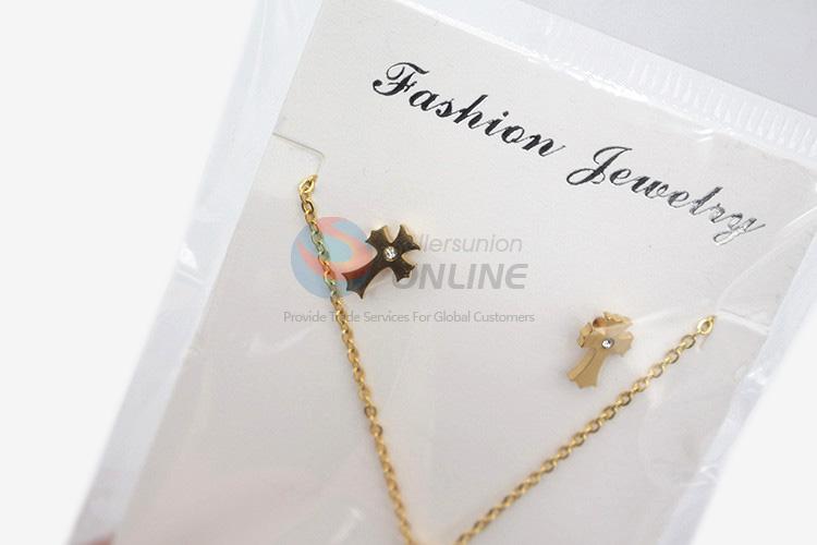 China maker cheap women stainless steel cross necklace&earrings set