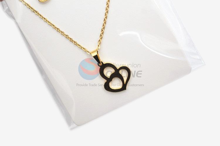 High sales promotional women stainless steel heart necklace&earrings set