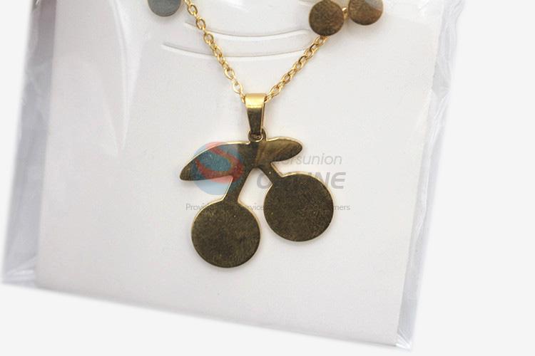 Recent design popular women stainless steel cherry necklace&earrings set