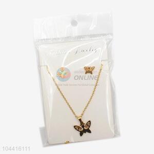 Bottom price women stainless steel butterfly necklace&earrings set