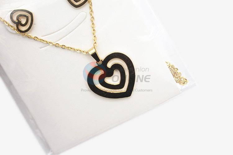 Factory sales women stainless steel leaf heart necklace&earrings set