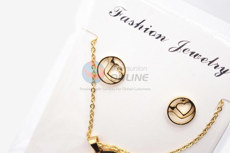 Nice popular design women stainless steel heart necklace&earrings set