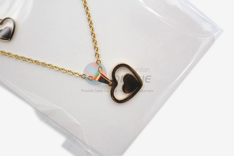 Fancy design new arrival women stainless steel heart necklace&earrings set