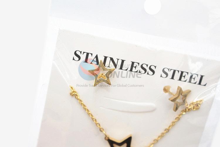 New style beautiful women stainless steel star necklace&earrings set