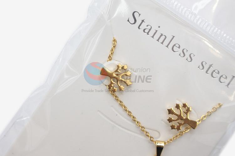 Factory promotional price women stainless steel tree necklace&earrings set