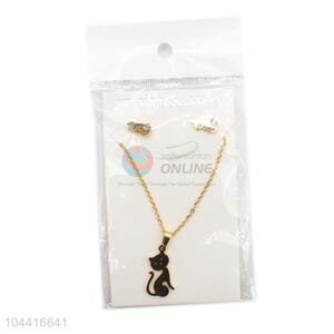 Popular promotional women stainless steel cat necklace&earrings set