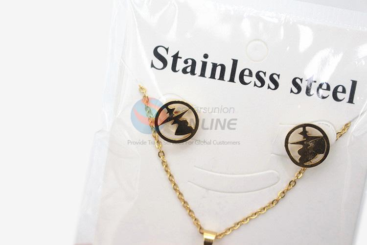 Good quality top sale women stainless steel stoned necklace&earrings set