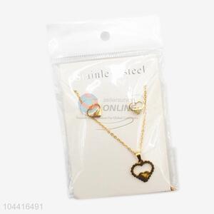 Best selling women stainless steel heart necklace&earrings set