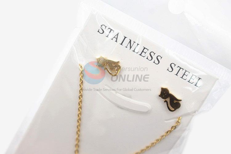 Popular promotional women stainless steel cat necklace&earrings set