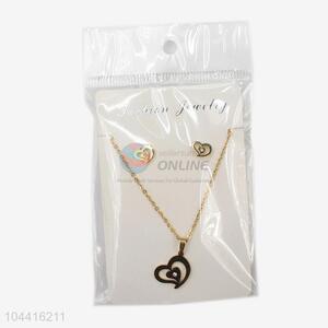 Recent design hot selling women stainless steel heart necklace&earrings set