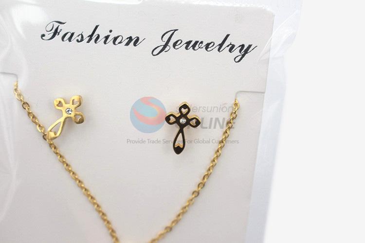Wholesale custom low price women stainless steel cross necklace&earrings set