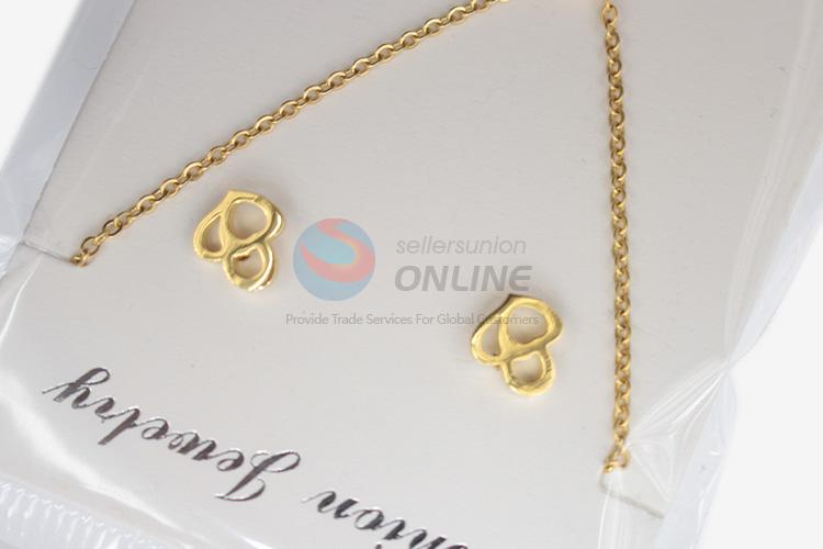 High sales promotional women stainless steel heart necklace&earrings set