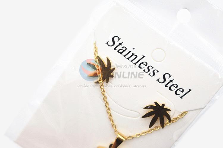 Customized cheap new arrival women stainless steel leaf necklace&earrings set