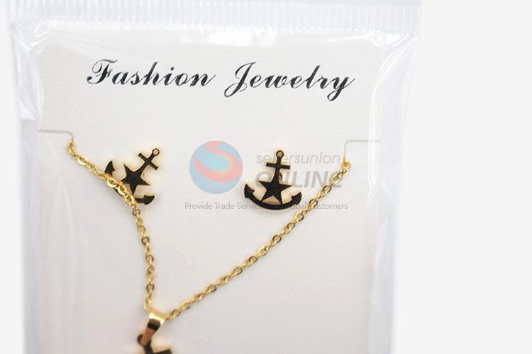 Hot sale custom women stainless steel anchor necklace&earrings set