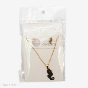 Wholesale women stainless steel sea horse necklace&earrings set