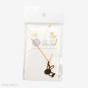 Promotional custom women stainless steel bunny necklace&earrings set