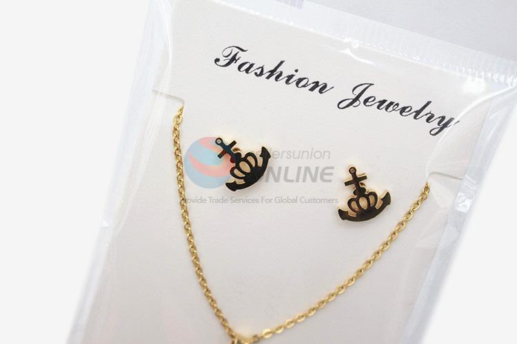 Beautiful style women stainless steel anchor necklace&earrings set